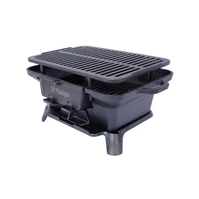 Portable charcoal grill, cast iron board, glazed cast iron, small grill for durable barbecue, Hibachi camping stove