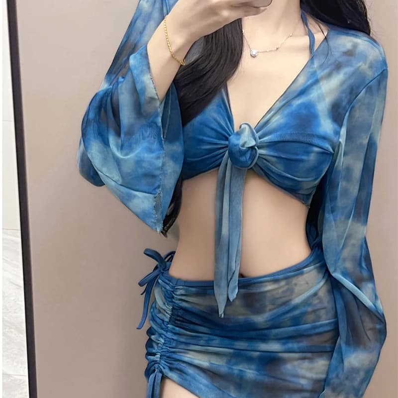 Costume da bagno bikini da donna sexy tie dye 4 pezzi Set New Beach Vocation String costume da bagno push up costume da bagno festa Biquini