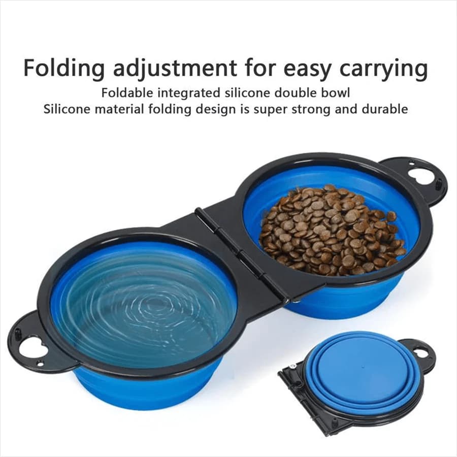 Ciotola pieghevole 2 in 1 in silicone per cani, ciotola doppia portatile e richiudibile per viaggi all'aperto, ciotola per cibo e acqua per animali domestici