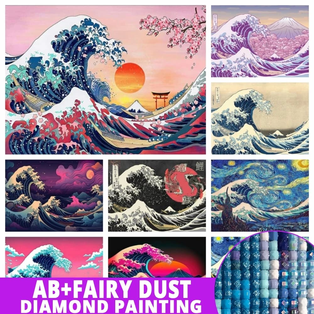 Fata polvere AB pittura diamante fai da te giappone grande onda paesaggio illustrazione mosaico ricamo punto croce kit soggiorno casa