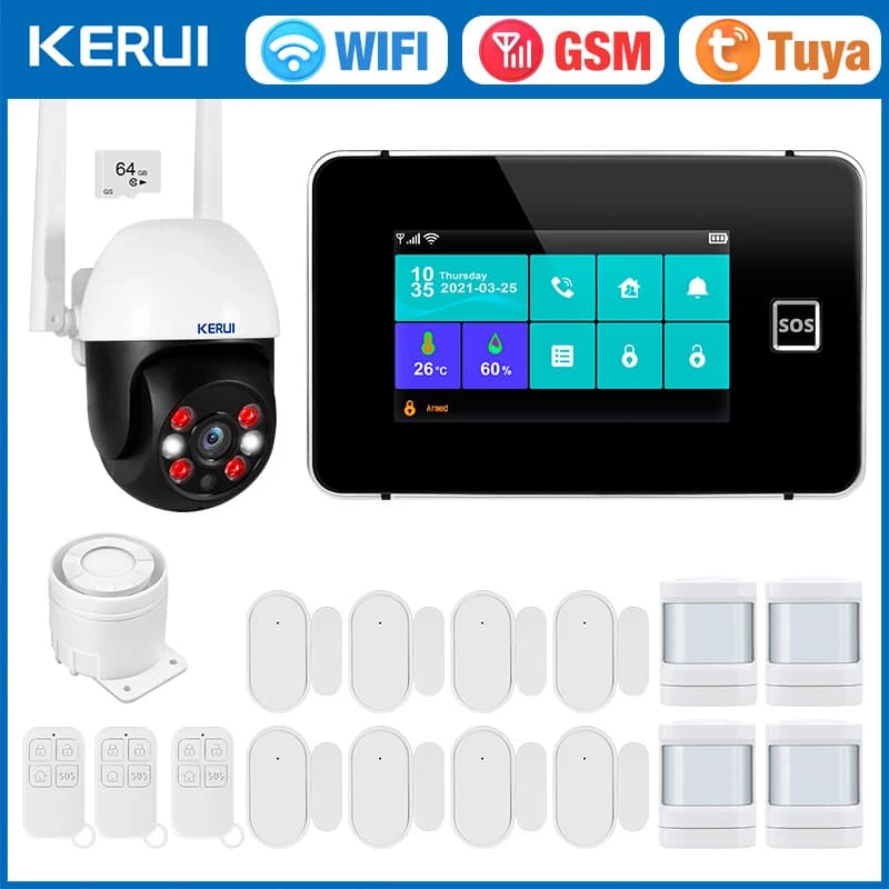 KERUI G60B Pannello touch screen da 4,3 pollici Sistema di allarme WIFI GSM con display dell'umidità della temperatura Allarme domestico intelligente Tuya per la casa