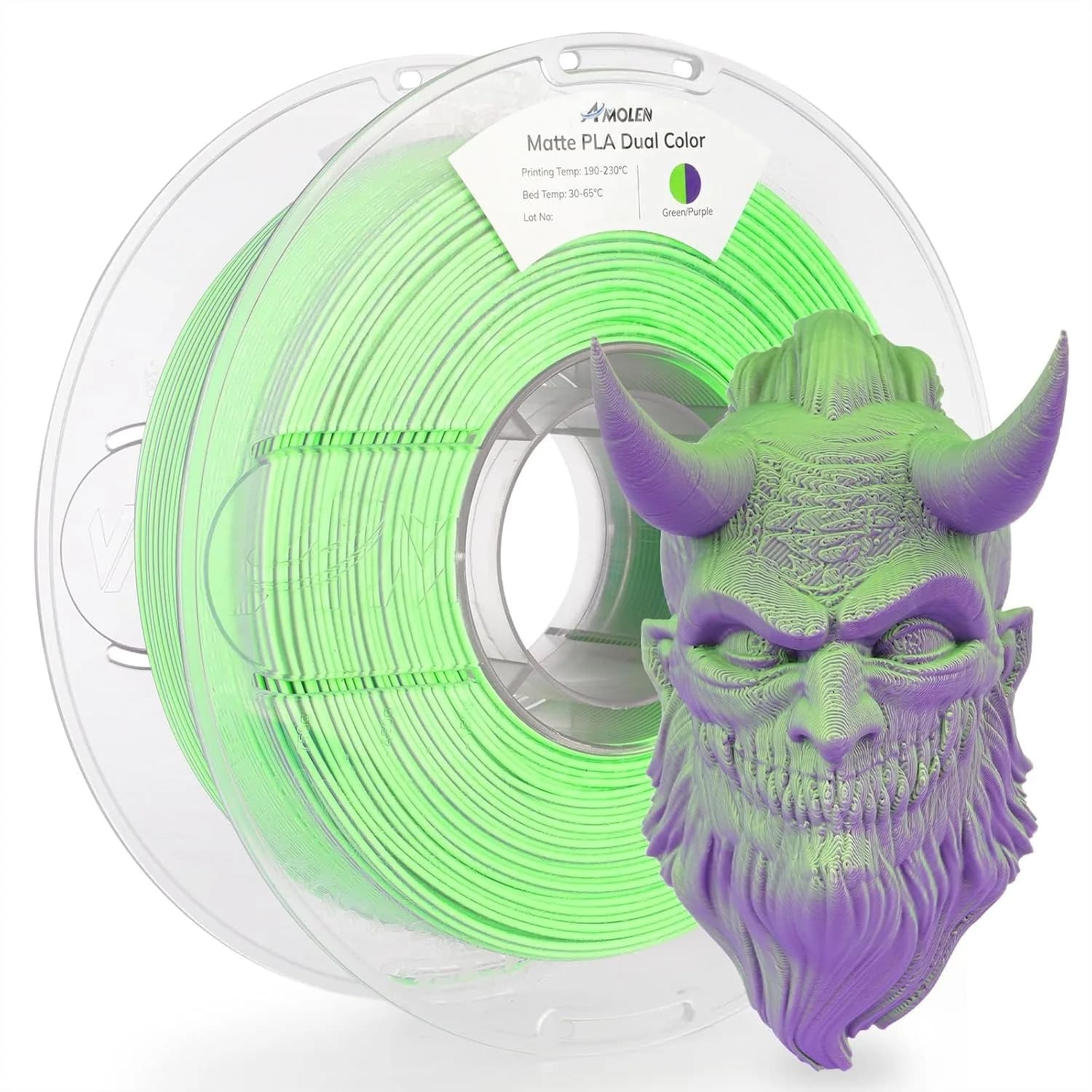 Filamento per stampante 3D PLA opaco bicolore 1,75 mm verde viola 1 kg/2,2 libbre, finitura liscia, cambio colore per stampa 3D