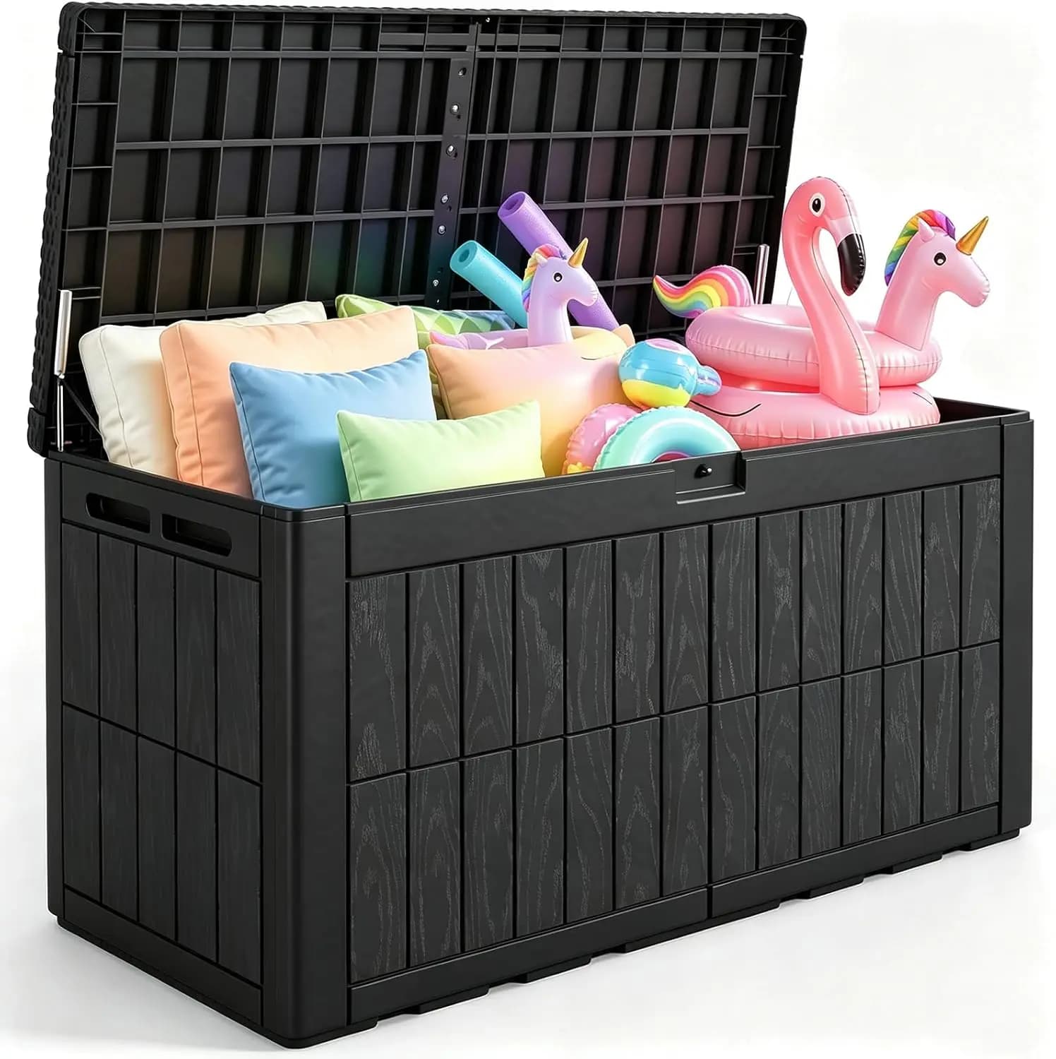 120 Gallon Resin Deck Box, Weatherproof Waterproof Outdoor Storage Bench, Heavy Duty UV Resistant Lockable Container for Garden, Pool Supplies, Patio Cushions & Furniture Accessories
