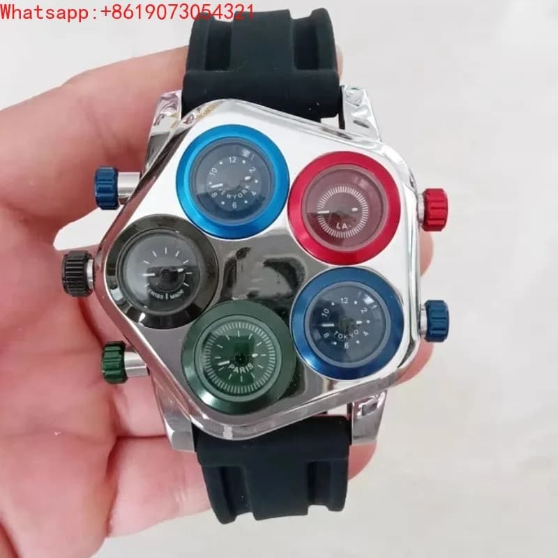 The Great Qin Empire multi-time zone quartz large plate couple Internet celebrity silicone tape watch