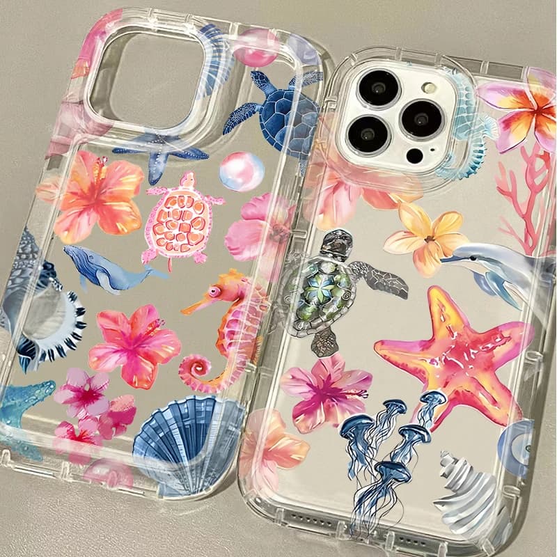 Colorful Marine Organism Phone Case For iPhone 16 15 14 Pro 13 12 11 Max Plus 7 8 Plus XR X XS SE 2020 Shockproof Silicone Cover