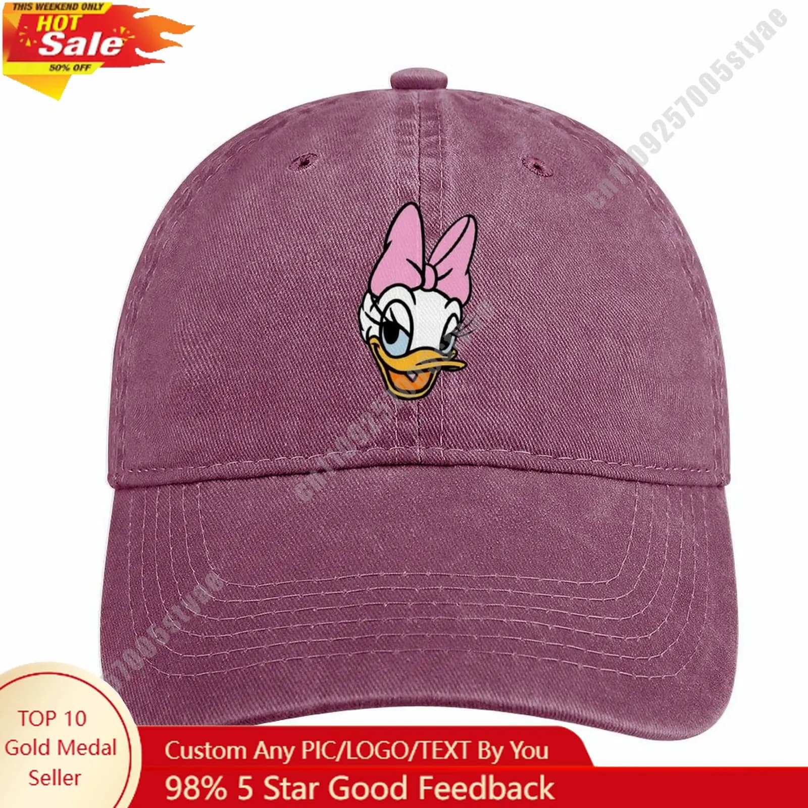 Daisy Duck denim hat, custom design Disney Cartoon, baseball cap with adjustable curve visor for adults, fashionable and trendy article