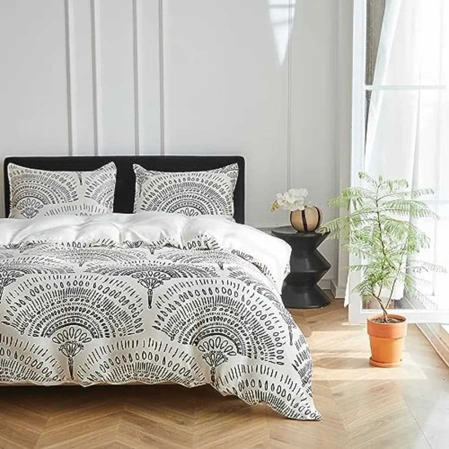 Set Copripiumino Boho Rinfrescante 3 Pezzi, Motivo Geometrico Tribale di Lusso Azteco, Set Copripiumino Morbido e Traspirante per Climi Caldi