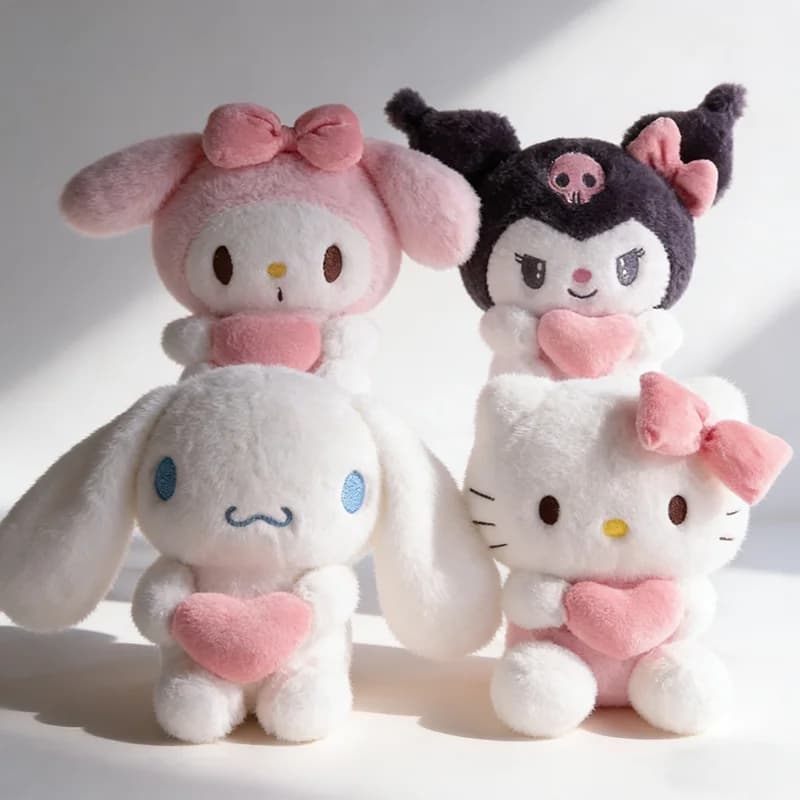 Hello Kitty Sanrio 25Cm Bambola di peluche Kuromi Cuscino Melody Morbido cuore imbottito Kawaii Anime Cartoon Giocattolo Regali di Natale per bambini