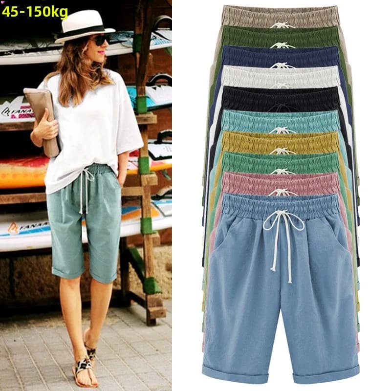 plus Size Five-Quarter Casual Shorts Women's Loose Fit Summer Sporty Harlan Pants High Waist Cotton Thin Model for Heavy Girls