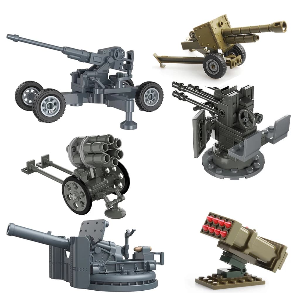 Guerra mondiale 2 WW2 Pistola antiaerea Razzo Artiglieria Esercito militare Arma di guerra Soldato MOC Modello Building Block Mattoni Giocattoli per bambini