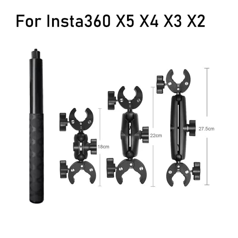 Clip per staffa di montaggio base manubrio bicicletta moto per Insta360 X5 X4 X3 GoPro 12 11 DJI Action 4 3 Bastone selfie esteso da 1,5 m