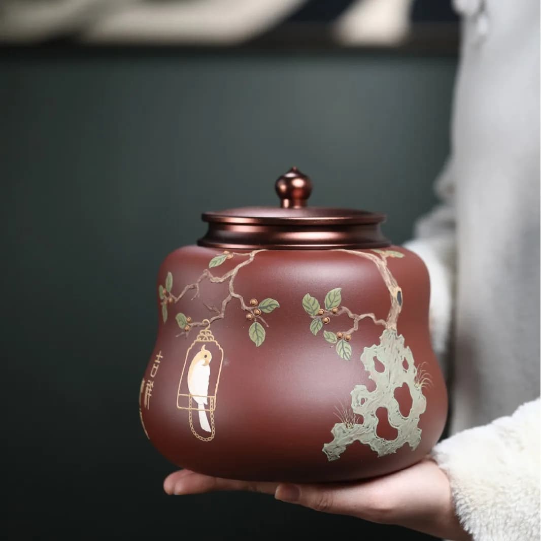 Purple Clay Auspicious Home Use, Large Sealed Ceramic Storage Jar For Pu'er Tea, Moisture-Proof Tea Canister