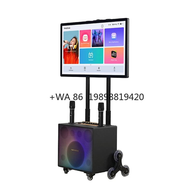 Altoparlante audio e display per intrattenimento Macchina karaoke con due microfoni wireless e schermo di visualizzazione
