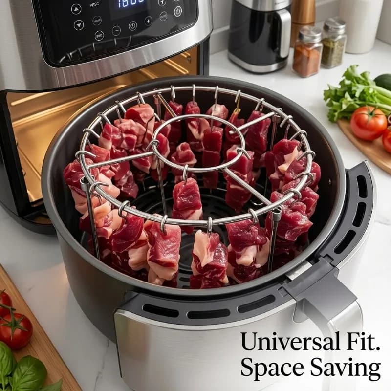 Protable Air Fryer Grill Set 304 Steel Vertical Grill + 24 Skewers BBQ Grill Kitchen Outdoor Multifunctional Grill Fits 3-6QT