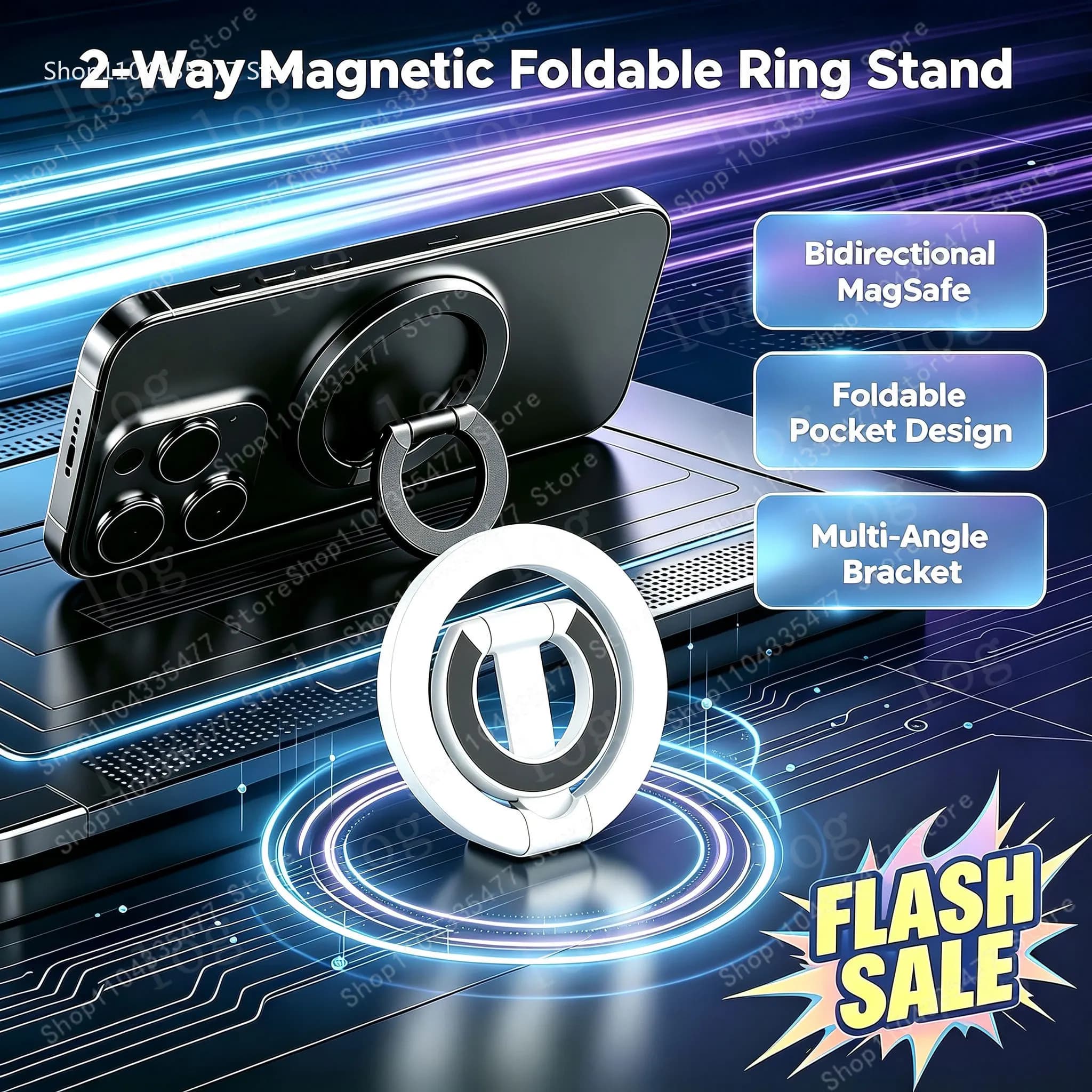 Double Sided for Magsafe Phone Stand Magnetic Phone Ring Holder Kickstand Magnet Grip for iPhone Series Samsung Gym Car Holder