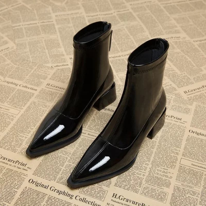 Women Ankle High Heels Chelsea Boots Pointed Toe Shoes Designer Pumps Winter 2024 New Brand Shoes Women Motorcycle Boots