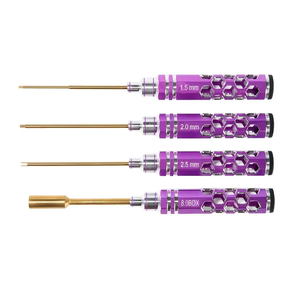RC Tools Set di Kit da 4 pezzi cacciavite esagonale in lega di alluminio cava acciaio viola 1.5MM-2MM-2.5MM-manicotto da 8.0MM per elicottero giocattolo