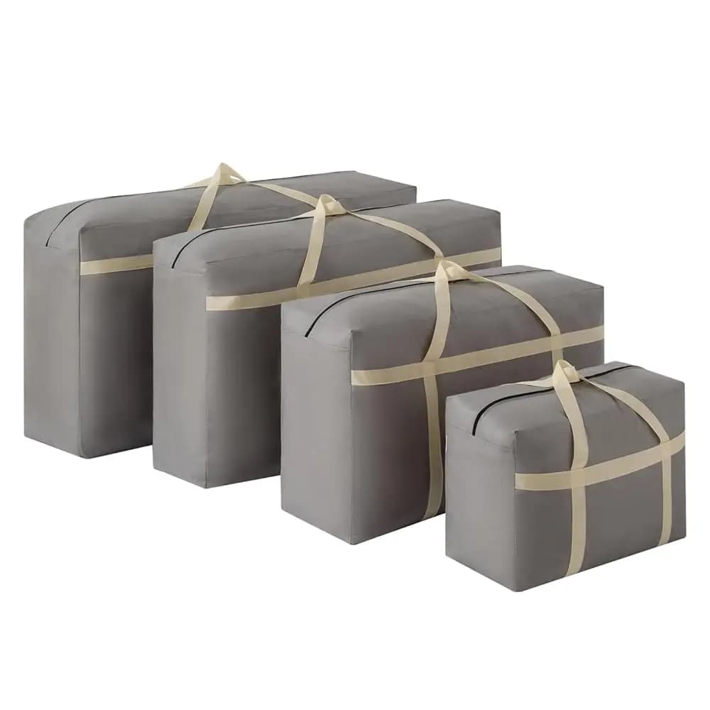 Set di 4 Borse per Trasloco Extra Large da 180L con Cerniere e Maniglie, Contenitori Resistenti per Risparmio di Spazio