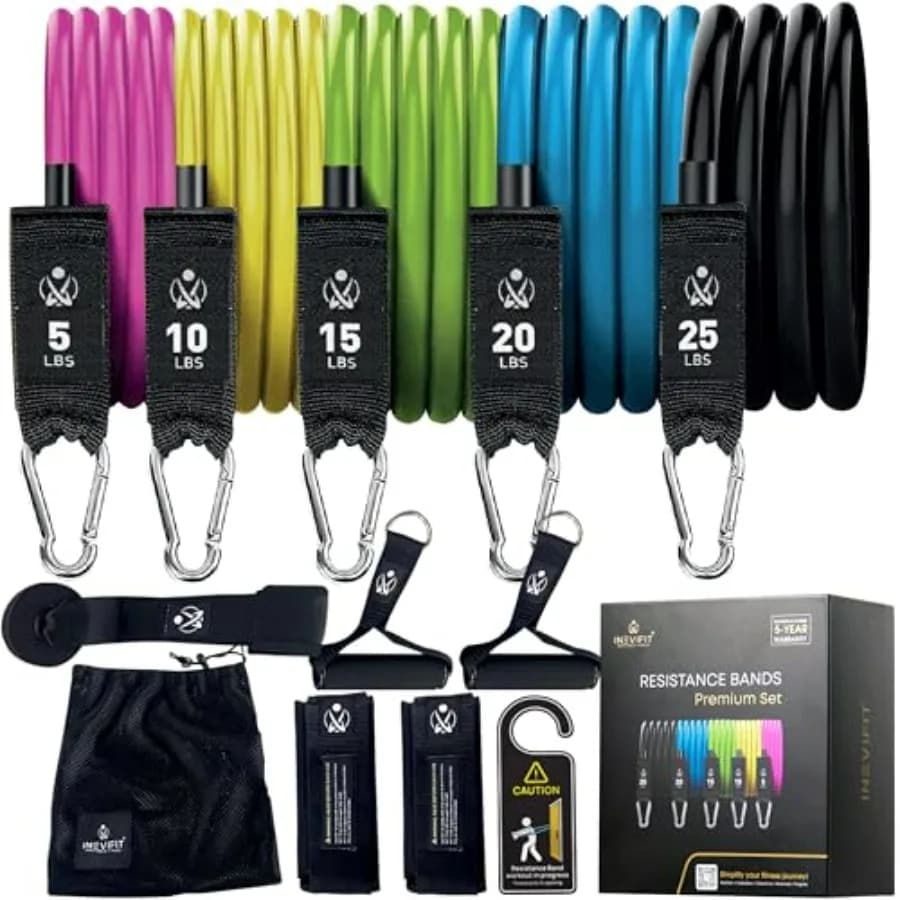 Set of resistance bands, stackable 150 pounds training bands for strength training, yoga, pilates and full body workout, includes door