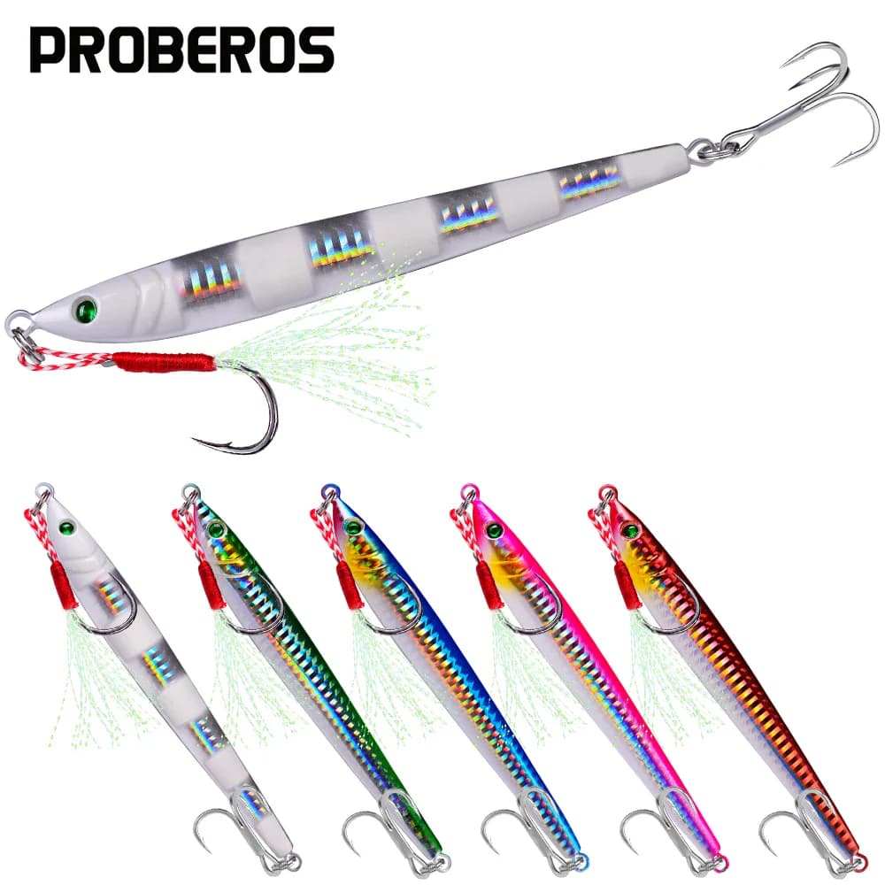 PROBEROS Attrezzatura da pesca in mare 1 pz Esche da pesca con maschera in metallo 7g 10g 14g 17g 21g 28g 40g 60g Gancio in ghisa Laser 3D Swimbait artificiale