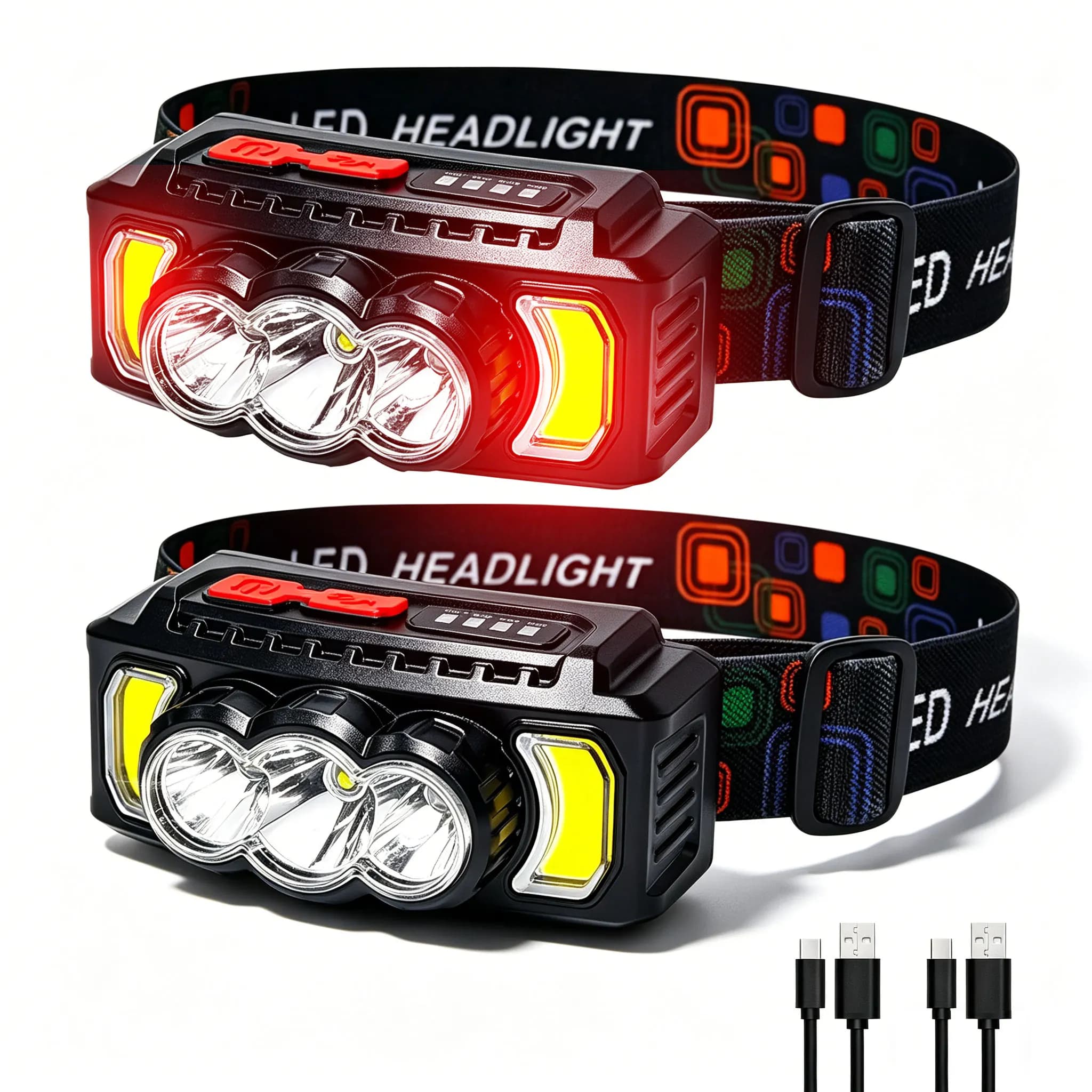 Ultra Light Headlamp 70g 7 Modes XPE+LED+COB Red Light 0°-180° Adjustable Type-C Rechargeable Waterproof Camping