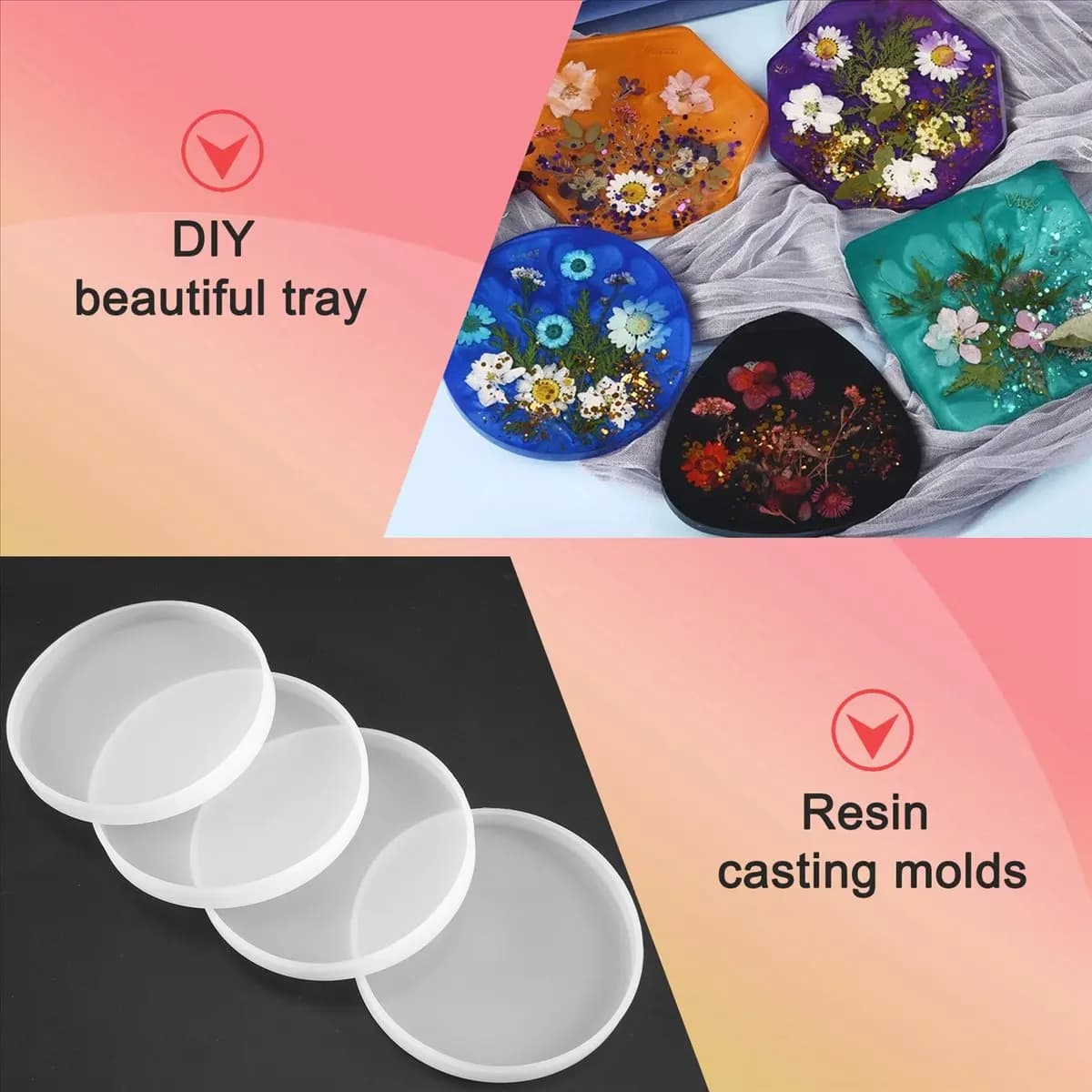 Offerta Speciale: Set di 4 Stampi Rotondi in Resina per Costruzione con Resina, Stampi in Resina Epossidica per Calcestruzzo, Cemento e Argilla Polimerica