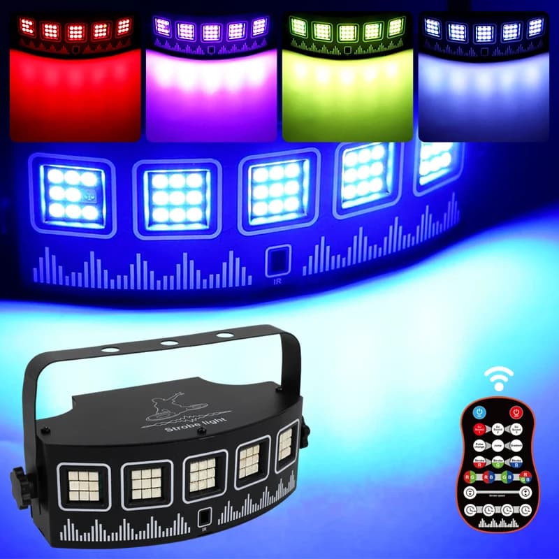 WUZSTAR USB Luce stroboscopica ad attivazione vocale a cinque teste LED Gradiente RGB Effetto atmosfera Adatto per discoteca DJ Vacanza Festa in famiglia