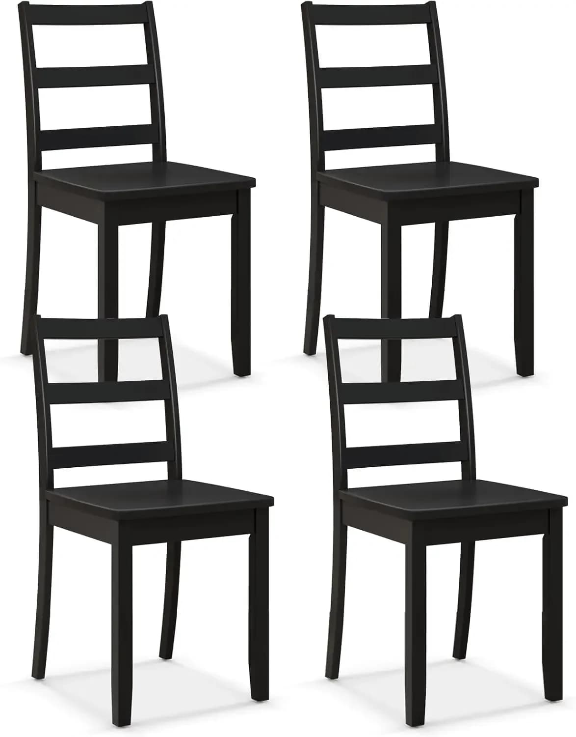 Set di 4 Sedie da Pranzo in Legno Nero - Sedie da Cucina Senza Braccioli con Gambe in Legno di Gomma Massiccia, Piedini Antiscivolo, Carico Massimo 400 L