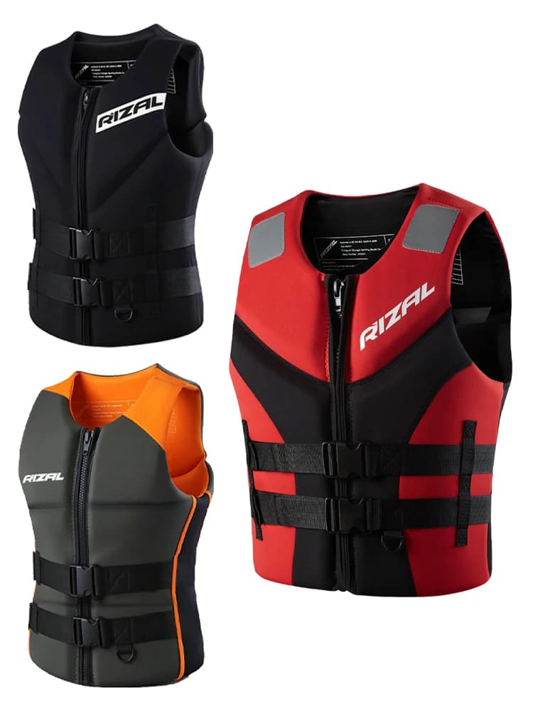 Giubbotto di galleggiamento da uomo senza maniche con cerniera frontale per motonautica, kayak, surf, paddleboard e sport acquatici estivi