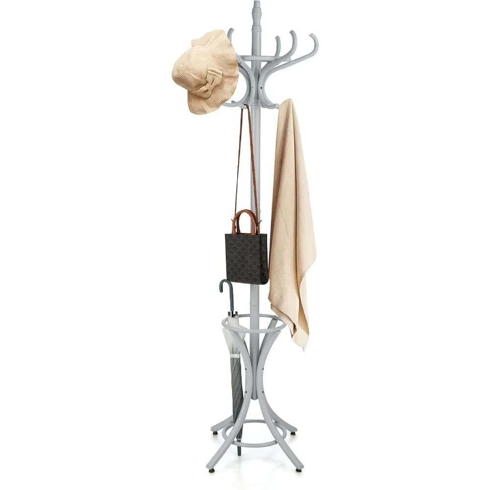Appendiabiti da terra da 191 cm, appendiabiti in legno con 12 ganci, porta cappelli e giacche per la casa con portaombrelli