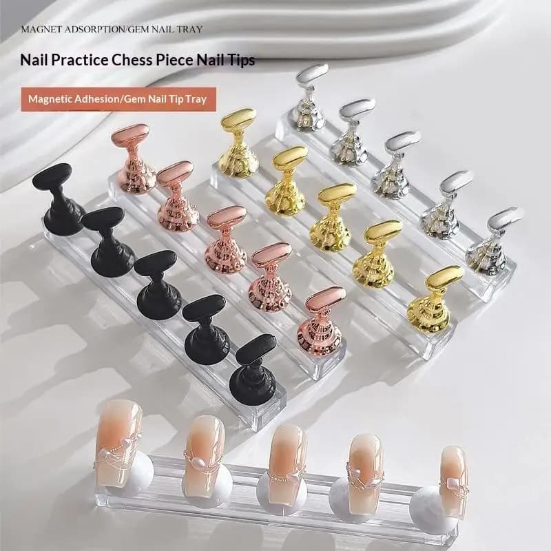 Magnetic Nail Practice Stand Chess Shape Nail Holder Strong Magnet Fake Nail Display Rack For Beginner Nail Art Training Use
