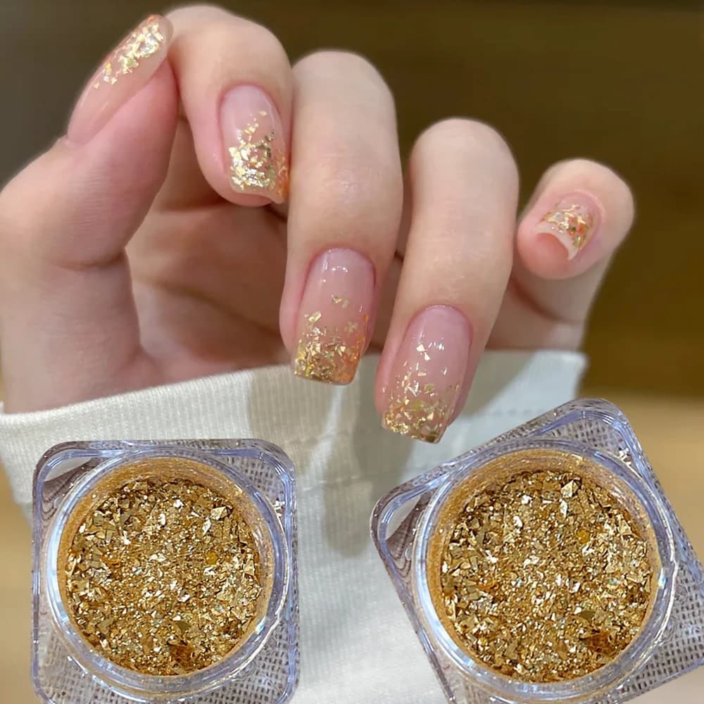 1 Barattolo di Scaglie Ultra-Sottili Effetto Sirena Dorate, Glitter 3D Aurora Brillante per Nail Art, Paillettes per Smalto Gel UV e Manicure