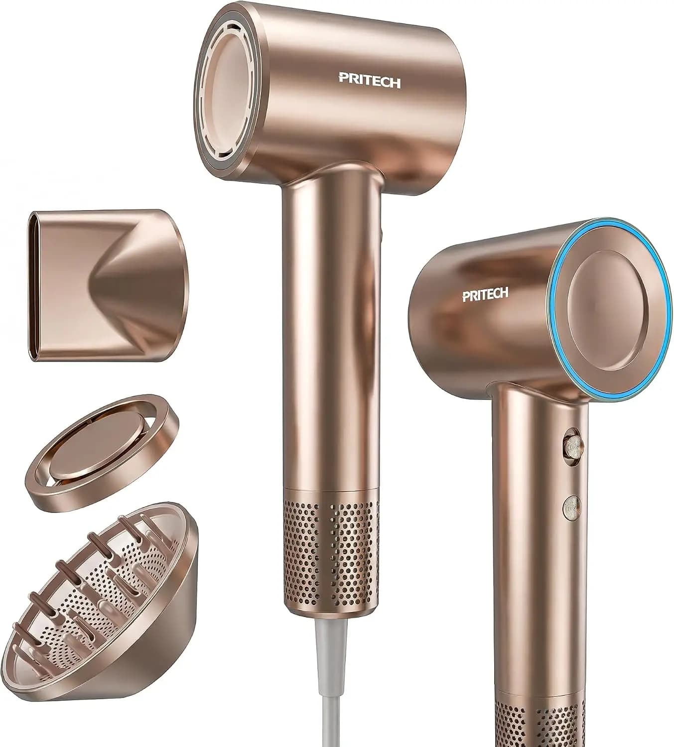 High Speed Hair Dryer with Diffuser, Ionic Blow Dryer, Low Noise Salon Styler for All Hair Types, Gold