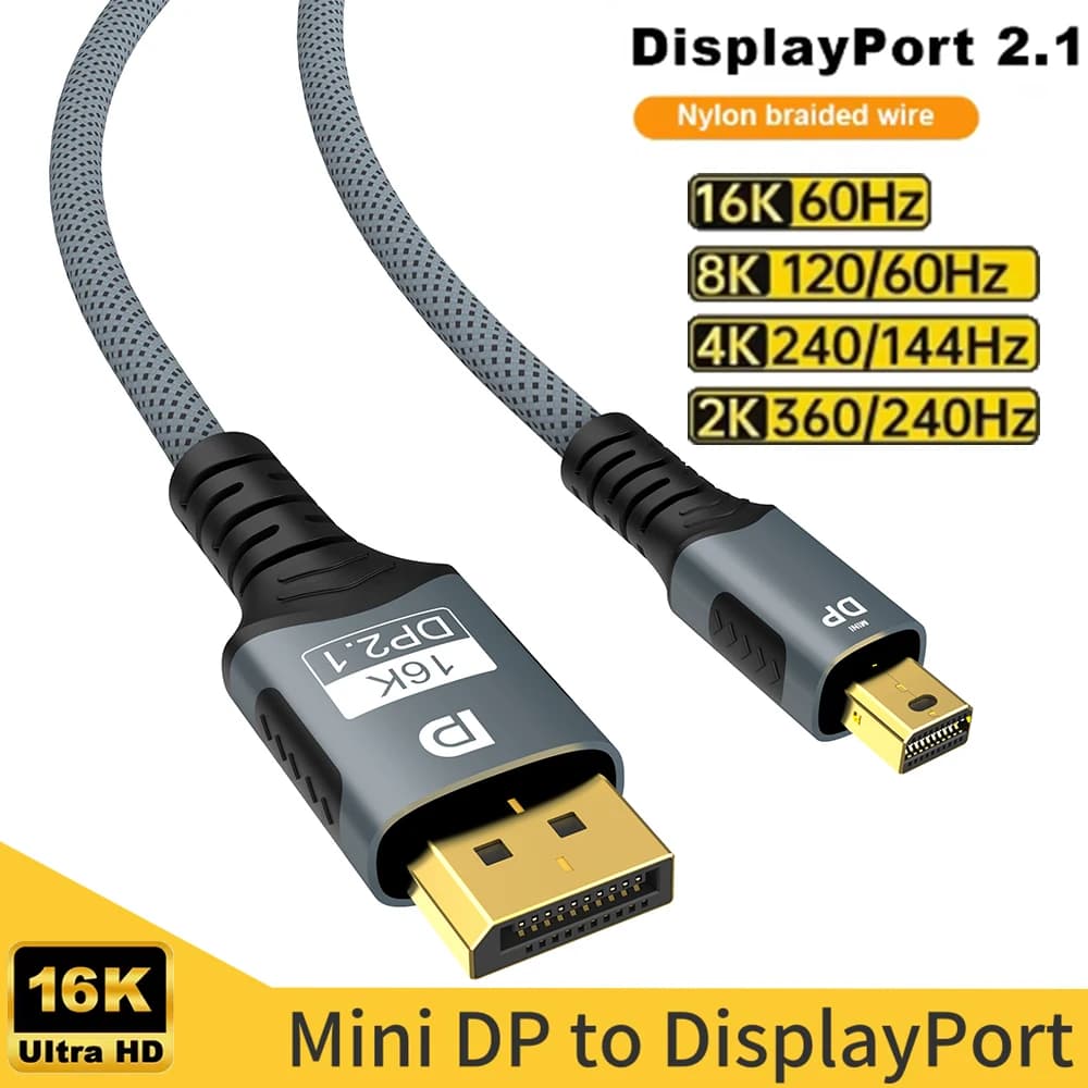 Cavo Mini DisplayPort a DP Adattatore di conversione bidirezionale DP2.1 16K@60Hz 4K@144Hz per laptop da gioco MacBook Proiettore aereo
