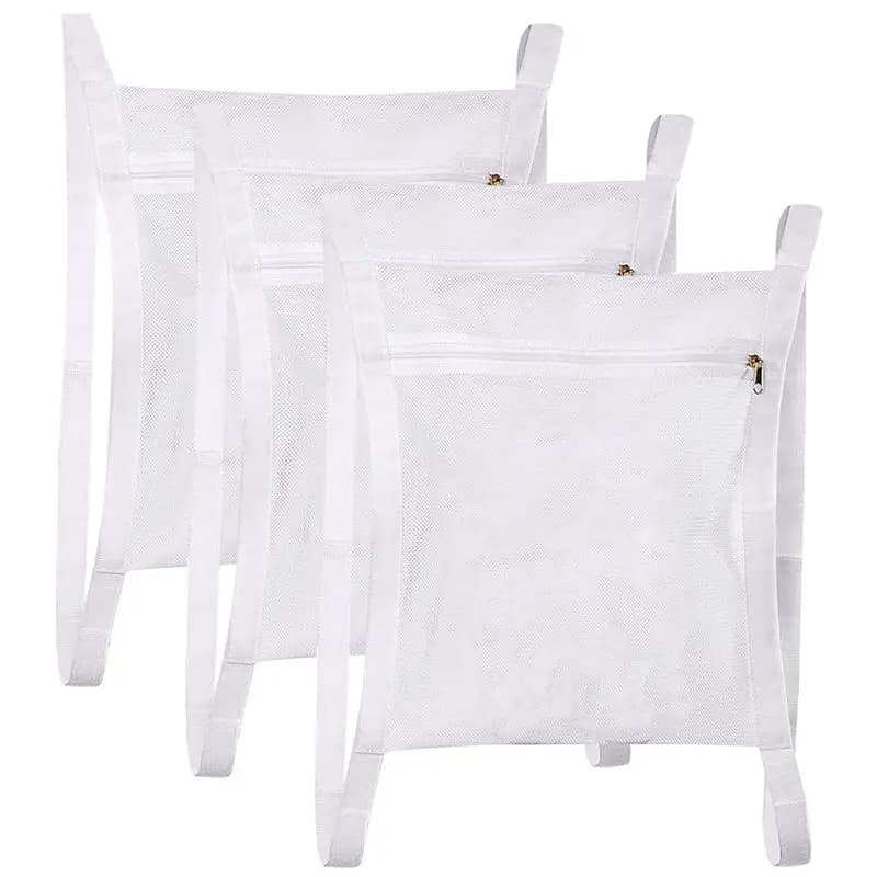 AA05 3 Pcs Shoes Wash Laundry Bag For Dryer,Honey Comber Mesh Bags With Zipper And Strap For Shoes,Laundry Reused Bag Tool