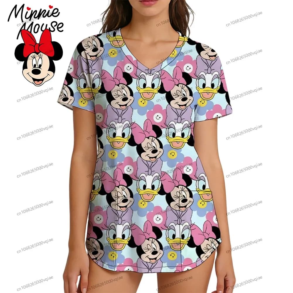 T-shirt Minnie Mouse 2026, Magliette con Scollo a V per Donna, Top Ospedalieri, Maglietta Disney da Infermiera con Tasca, T-shirt Estiva