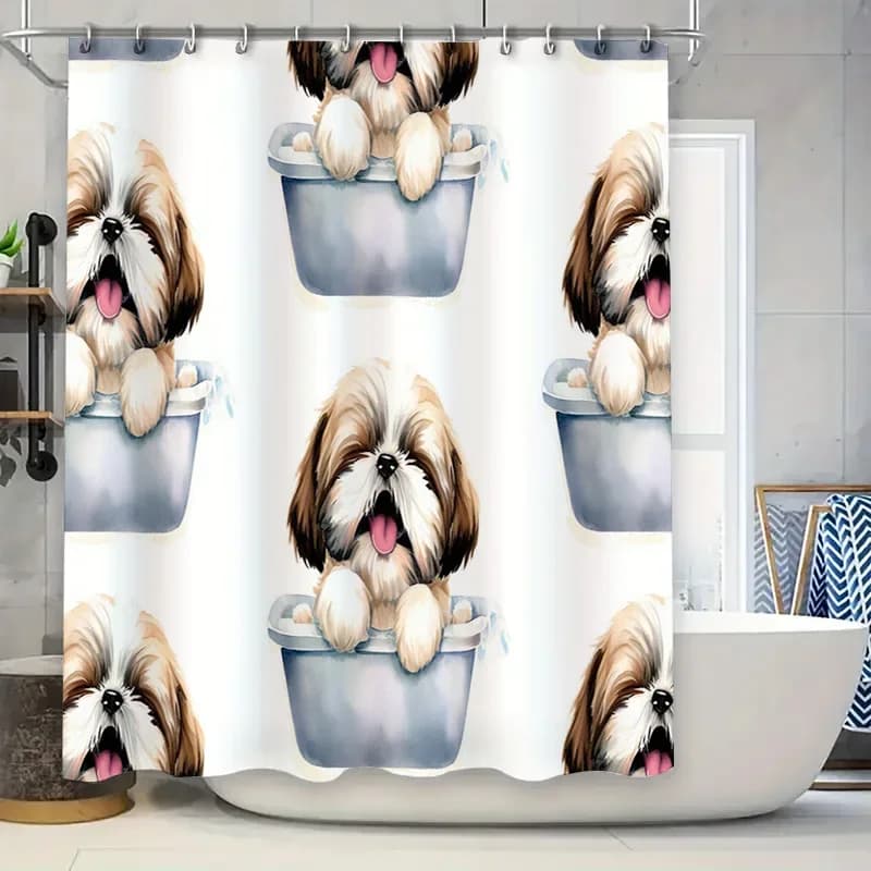 Tenda da doccia colorata dal design astratto con turbinii blu verde viola rosa bianco per l'arredamento del bagno