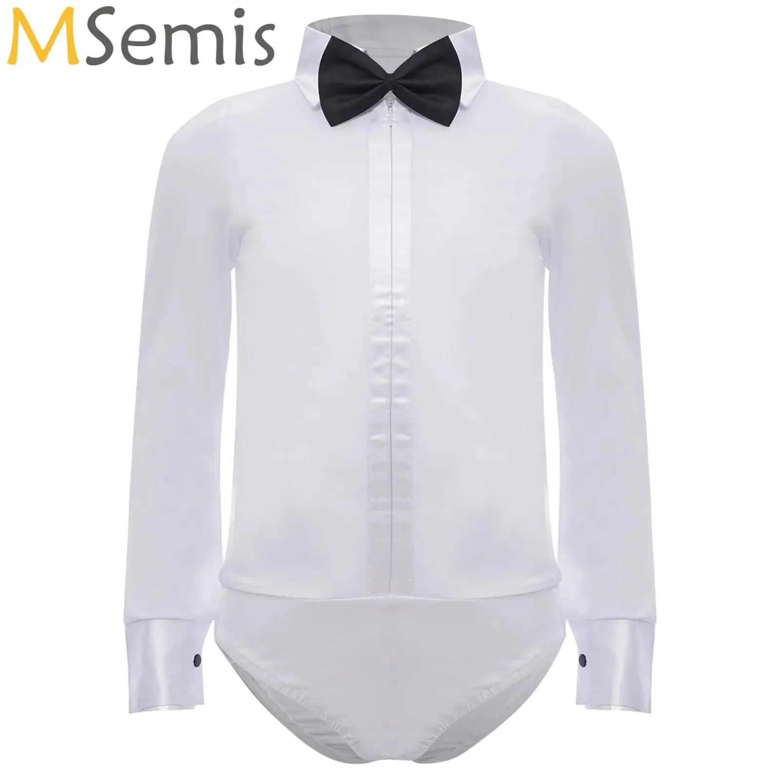 Bambini Ragazzi Costume intero da ballo latino Top Costume moderno Manica lunga Bowtie Pagliaccetto Camicia Body Bambino Salsa Tango Abbigliamento da ballo