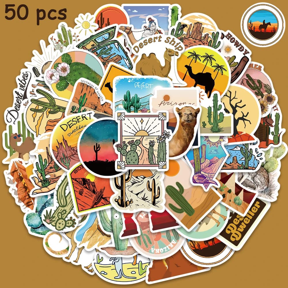 50pcs Desert Camel Cactus Stickers vinile impermeabile Laptop chitarra bagagli bici moto casco adesivi decalcomanie
