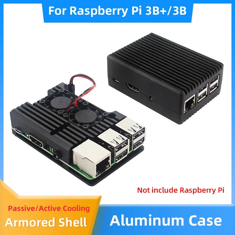 Aluminium case Raspberry Pi 3B+ 3B Metal armoured housing with active passive cooling for RPI 3B 3B+