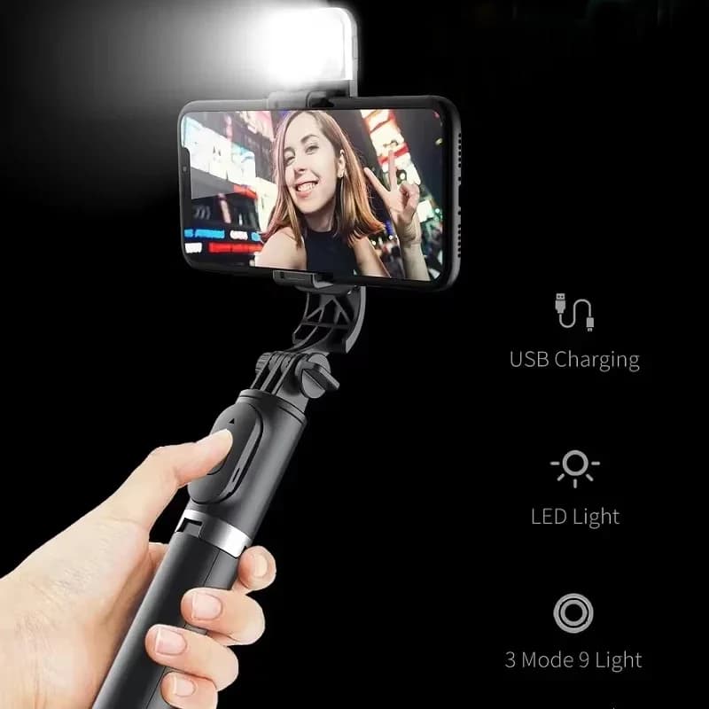 Bastone per selfie con luce LED wireless Bluetooth da 1045 mm, treppiede estensibile con otturatore remoto per cellulari Android e iOS