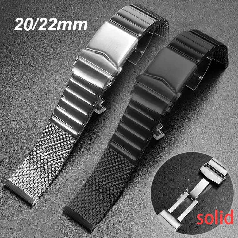 Cinturino da polso in rete metallica per cinturino in acciaio inossidabile massiccio Seiko addensato lucido spazzolato bracciale universale di lusso da 20mm 22mm