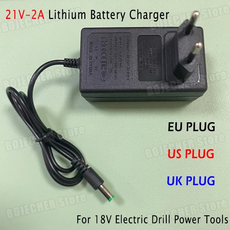 Caricabatteria al litio DC 21V 2A per trapano elettrico 18V Utensili elettrici intelligenti Adattatore di alimentazione Trasformatore Spina UE USA