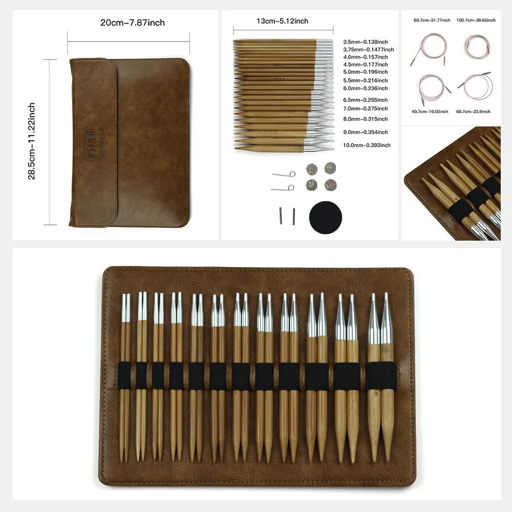 10Pairs Bamboo Interchangeable Removable Knitting Needles 3.0-6.5mm Circular Crochet Needle Sweater Weaving Yarn Craft Tools