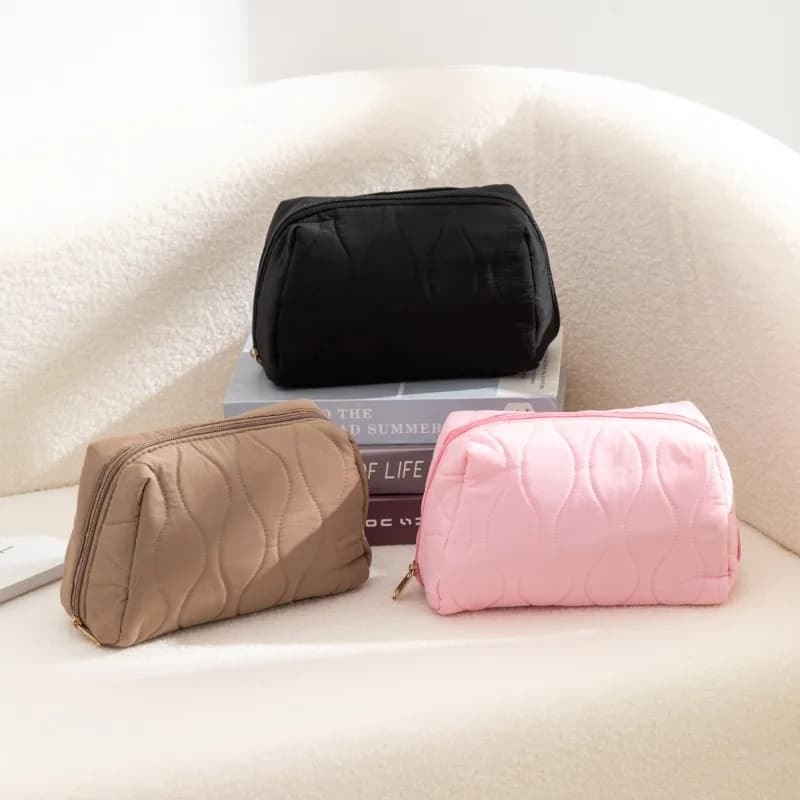 Borsa per trucco impermeabile per ragazza Custodia per cosmetici da viaggio con cerniera Organizer da toilette trapuntato per donna Custodia per pennelli da trucco portatile