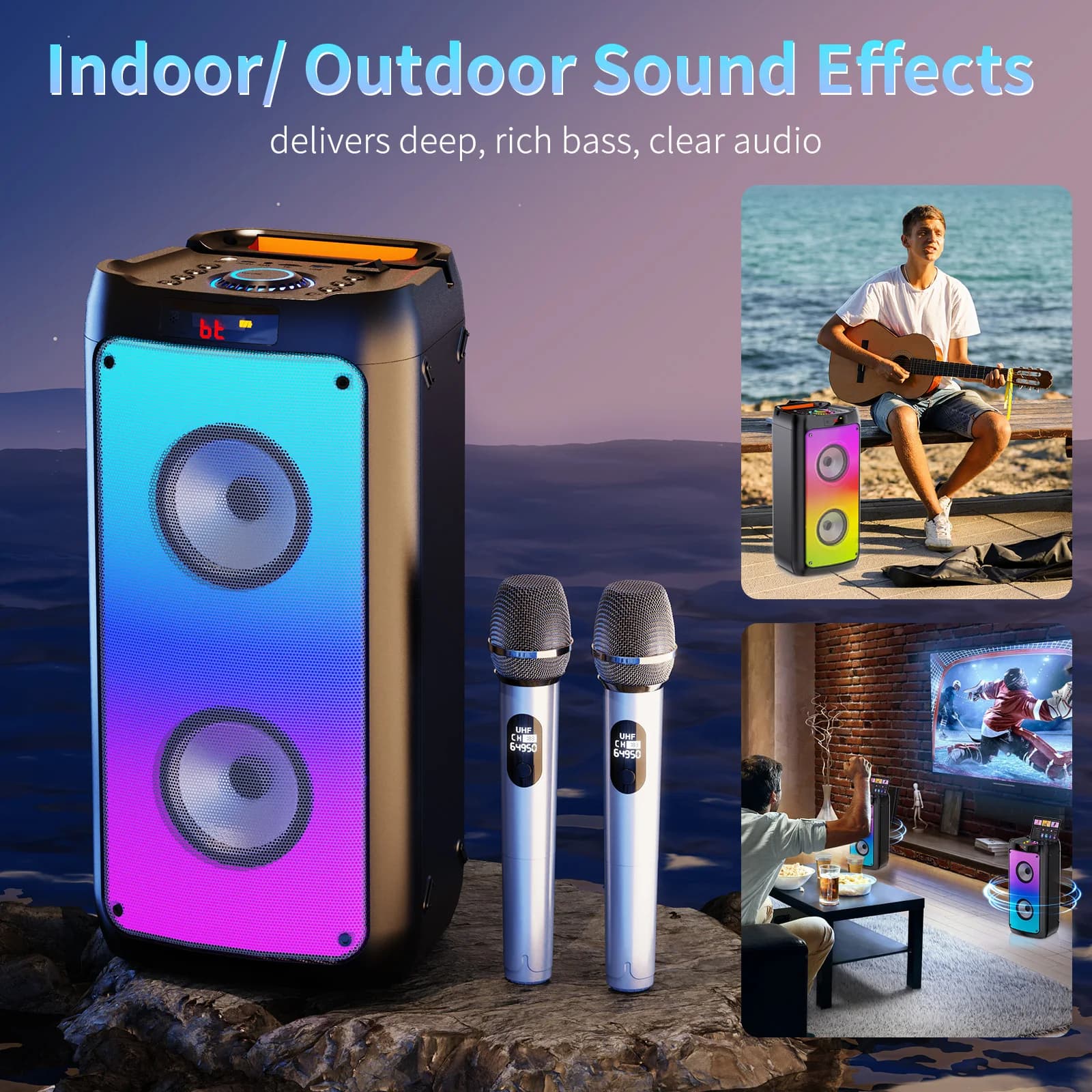Macchina per Karaoke T10-T con 2 Microfoni Wireless, Altoparlante Bluetooth Portatile per Adulti e Bambini, Sistema PA per Grandi Feste