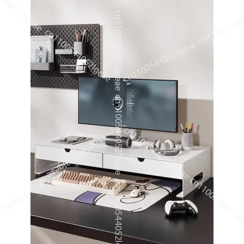 Supporto per Monitor in Acciaio al Carbonio con Cassetto, Ripiano Rialzato per Scrivania, Organizzatore per Ufficio, Soluzione Ergonomica per Spazio di Lavoro