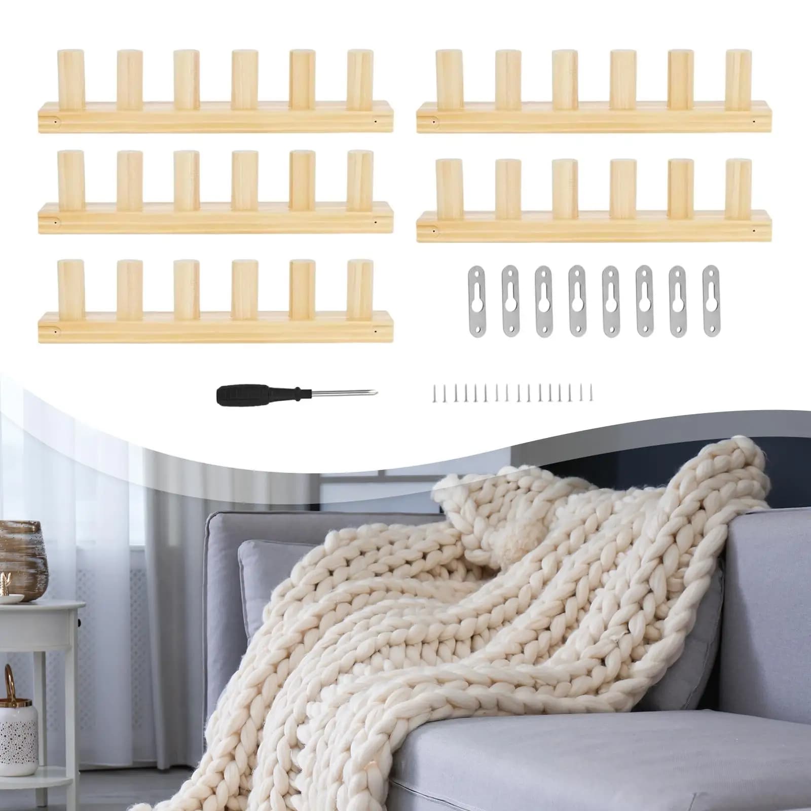 DIY Blanket Loom Easy to Assemble Wooden Knitting Set for Weaving Quilt Supplies and Accessories Yarn Organizer