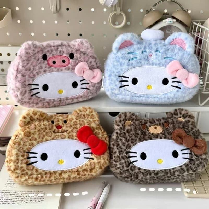 Borsa per il trucco in peluche, borsa per cosmetici da donna, pochette da viaggio, grazioso organizer per il trucco, kit da toilette leopardato, organizer da toilette Kawaii