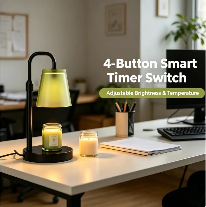 Lampada scaldacera profumata con paralume in vetro verde salvia, scaldacera elettrico dimmerabile con timer intelligente a 4 tasti e spegnimento automatico, compatibile con candele in barattolo grandi e piccole, presa americana, regali per donne, decorazioni per la casa